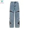 24SS THUGCLUB Embroidery Patchwork Logo Jeans Washed High Quality Men's Women's Straight Leg Long Pants 3