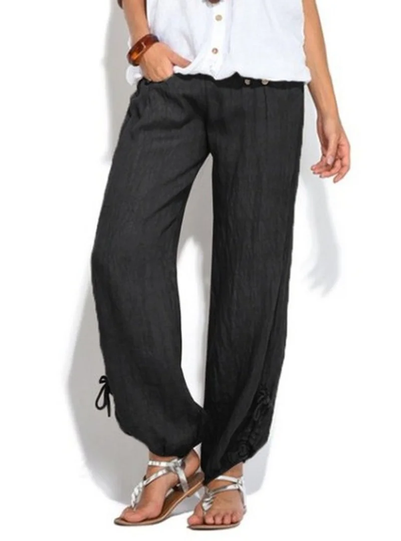 2023 New Women Autumn Fashion Casual Pants Loose High Waist Harem Jogging Pant Solid Summer Female Linen Gym Trousers Home Wear