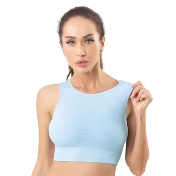 여자의 높은 목 Longline 스포츠 브래지어 Racerback 자르기 탑 패딩 된 요가 탱크 탑 선반 브래지어 내장