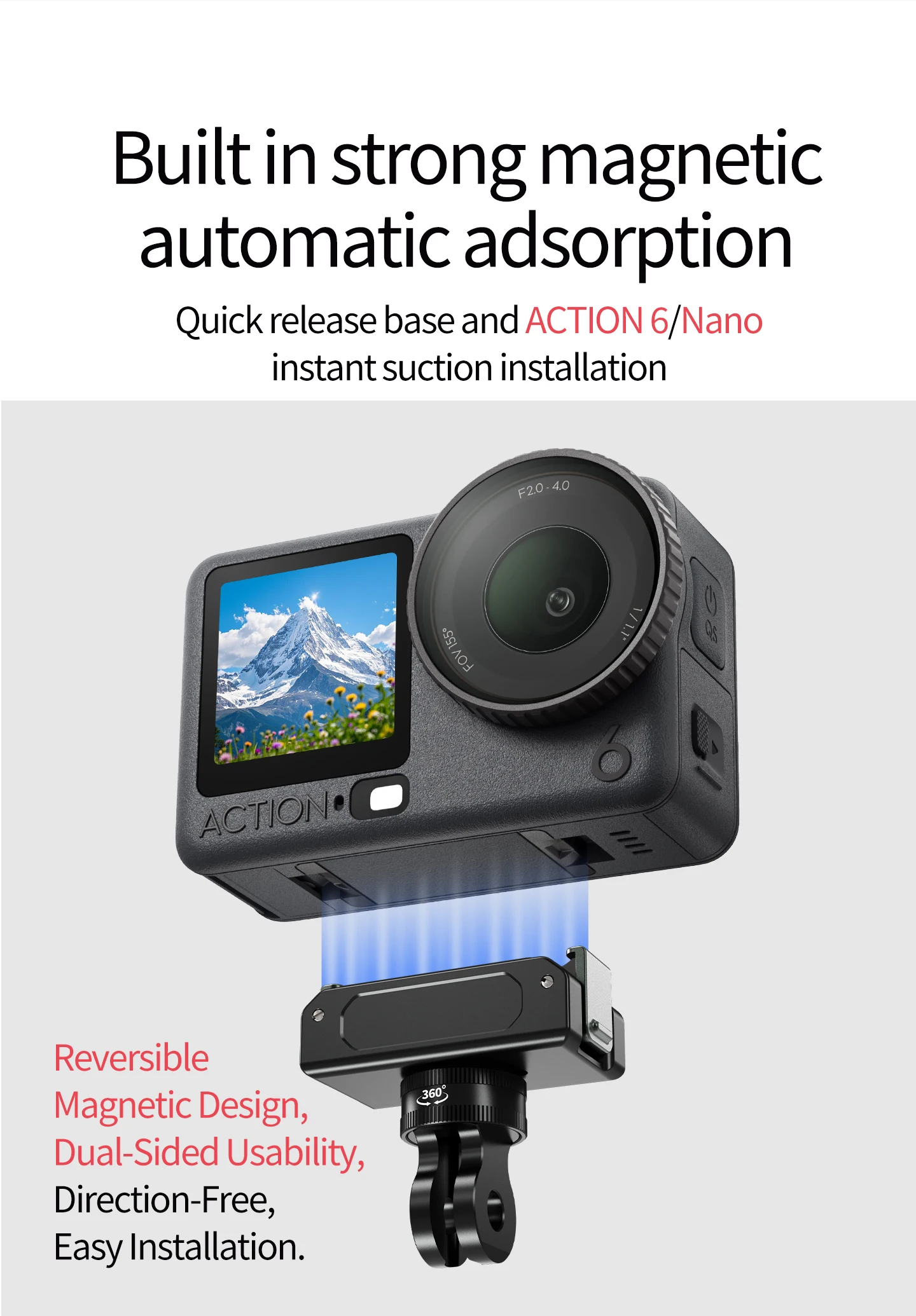 Schnellverschluss-Magnetfuß für DJI Osmo Action 6, Osmo Nano-Klemmhalterung, 17 mm Kugelkopf-Rotationsadapter, Verlängerungshalterung – Detail 25