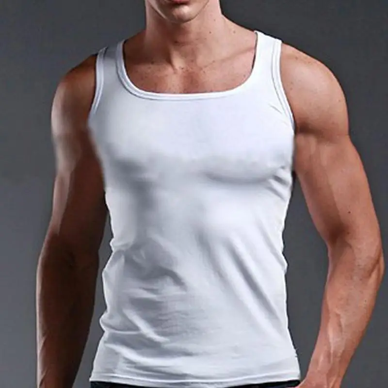 

New Men's Summer Pure Cotton Vest Sports Fitness Sleeveless Tank Top Solid Muscle Vest Basic O-neck Bodybuilding Vest Tops