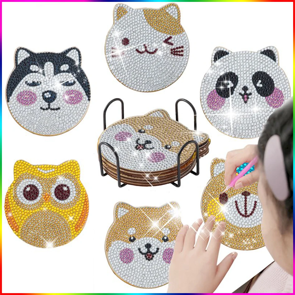  Diamond Painting Coasters Kits for Adults Kids-6 PCS DIY  Animals Small Diamond Art Coaster Kit with Holder,5D Diamonds Painting Art  Craft Supplies for Beginners,Family/Friends