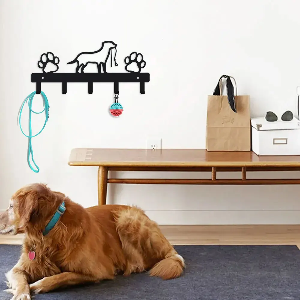 1Pc Metal Paw Pet Dog Hanger 5 Hooks Coat Key Lead Leash Wall Rack Holder Organizer, Towel Rack，Organizer，Storage rack 4