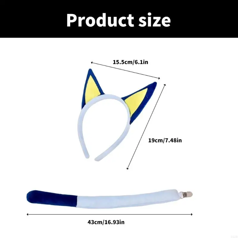 H58E Dog Ears and Tail Headband Set for Children Cosplay Costume Accessories