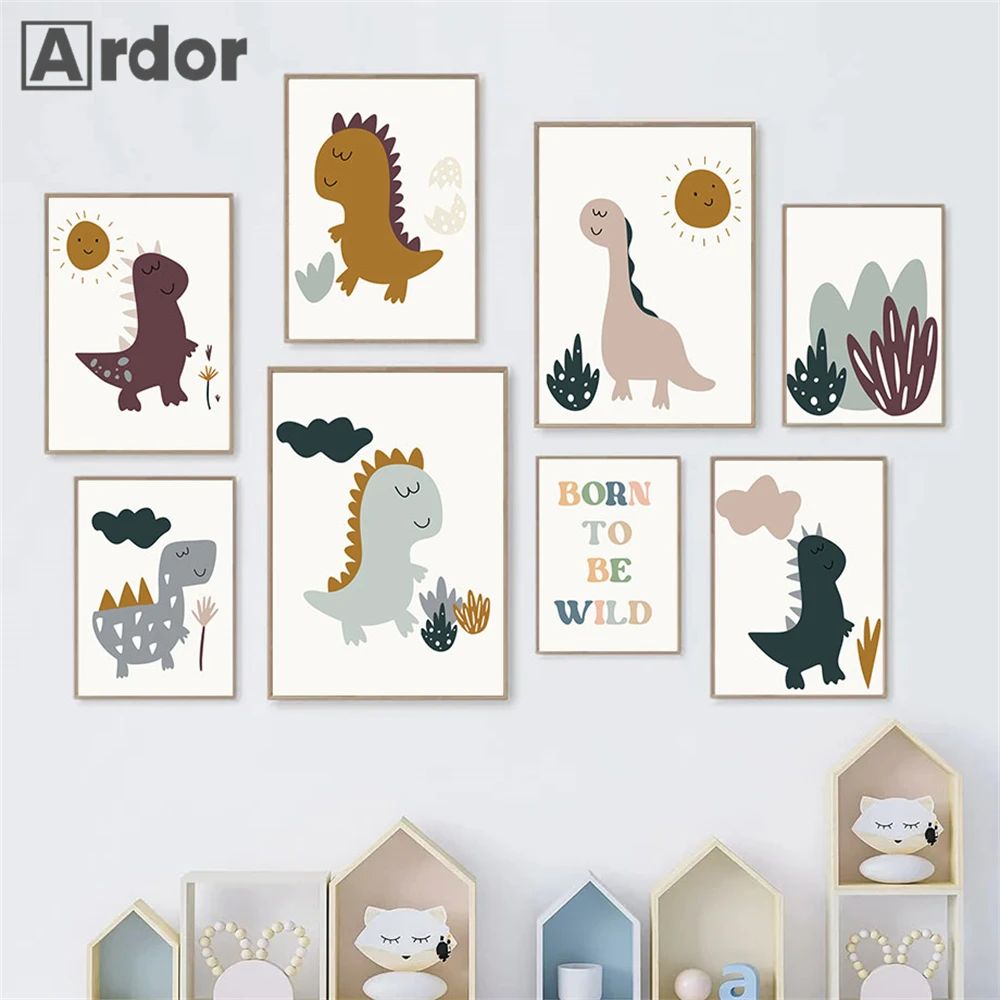 

Cartoon Dinosaur Poster Wall Art Canvas Painting Nursery Posters And Prints Child Picture Nordic Wall Pictures Boys Room Decor