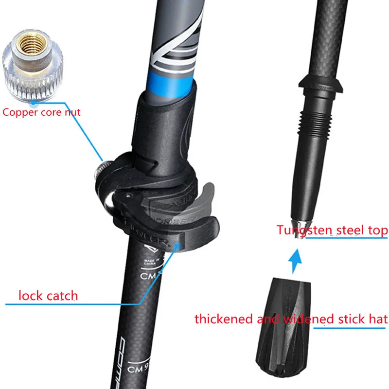 Trekking Pole Trekking Poles Carbon Fiber Compact Quick Flip Lock Ultralight Collapsible Travel Hiking Elderly Walking Climbing Stick