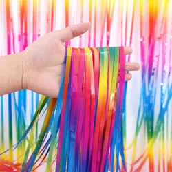 Iridescent Foil Fringe Curtain for Celebrations and Events Decor (Rainbow 3)