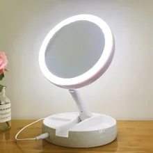 

Portable Rotatable Foldable 1x/10x Magnifying Led Light Up Double Side Tabletop Makeup Mirror Battery Or USB Directly Powered