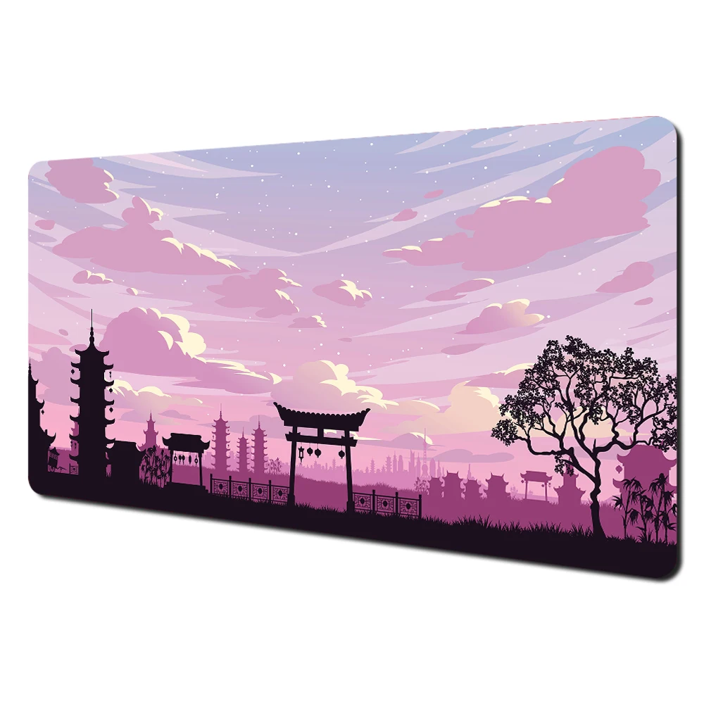 Mount Fuji Cherry Blossom Art Large Desk Mat - Stitched Edge Non-Slip Durable MousePad