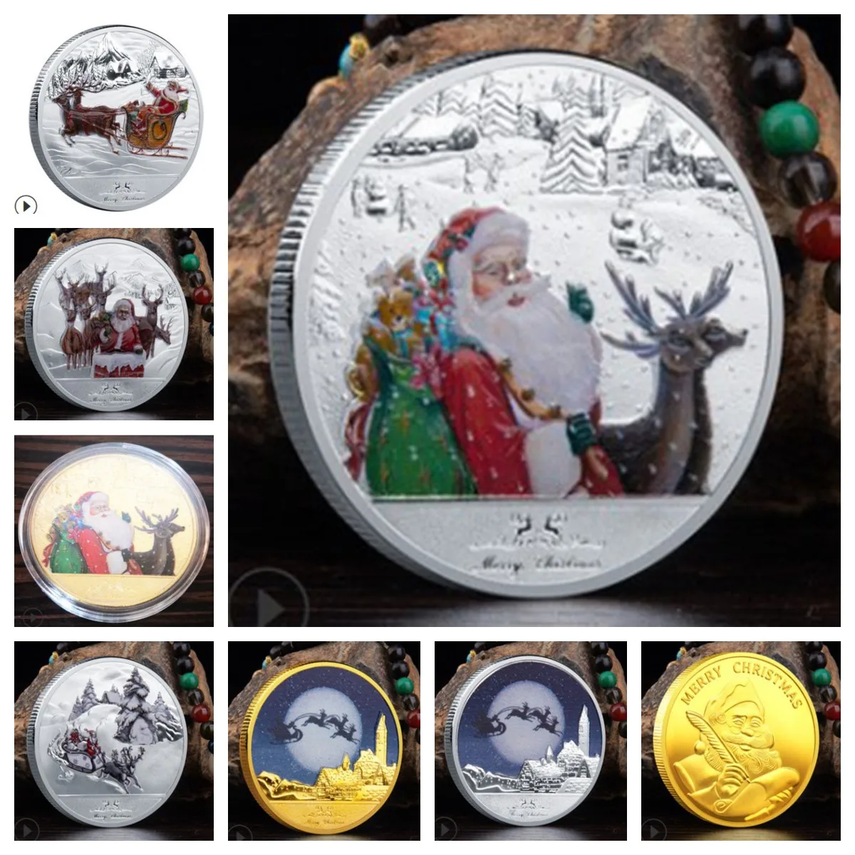 

Merry Christmas Collectible Silver Gold Plated Souvenir Coin Santa Claus Pattern Collection Art Commemorative Coin 1PC