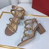 Women Famous Brand Sandals Anklep Wrap Buckle Strap Front Open Toe Null Shoes With Gold Studded Microfiber Leather 6cm Pumps 43 1