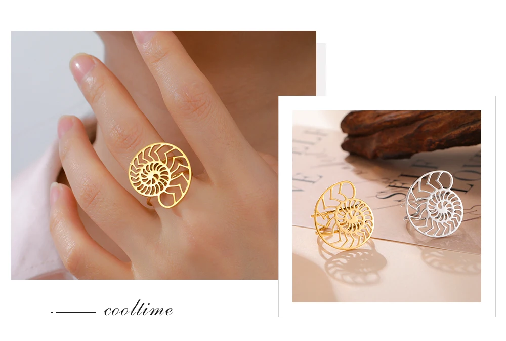 COOLTIME Mode Spirale Ring Edelstahl Gold Farbe Nautilus Offenen Ring für Frauen Schmuck Geburtstag Geschenk Neue – Detail 11