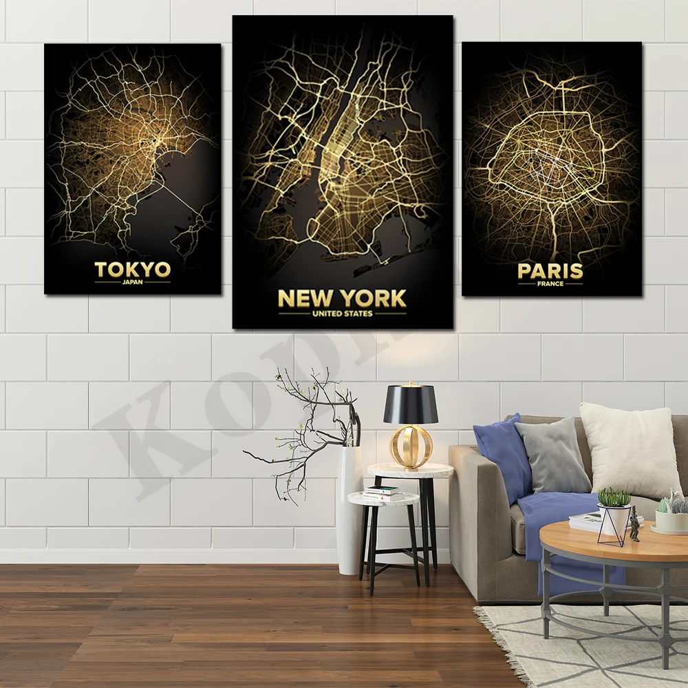 San Francisco New York Berlino Tokyo Los Angeles Dubai Hong Kong Parigi Birmingham City Lights Map Home Wall Art Poster