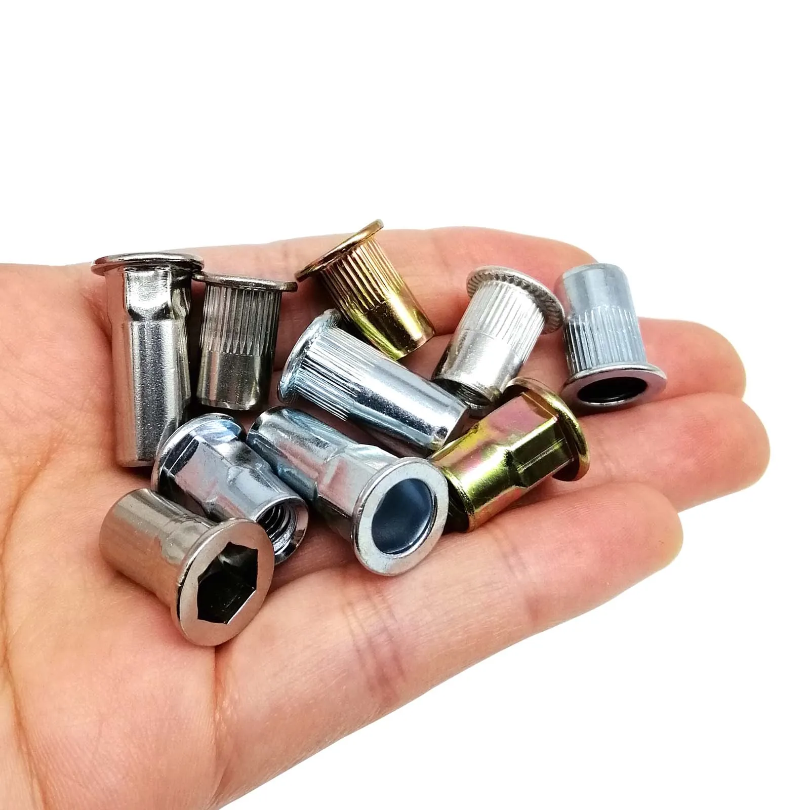 20pcs Rivet Nut Insert Rivnut M3 M4 M5 M6 M8 M10 M12 Blind Hexagon Flat Head Carbon Steel Aluminum 304 316 A2 A4 Stainless Steel