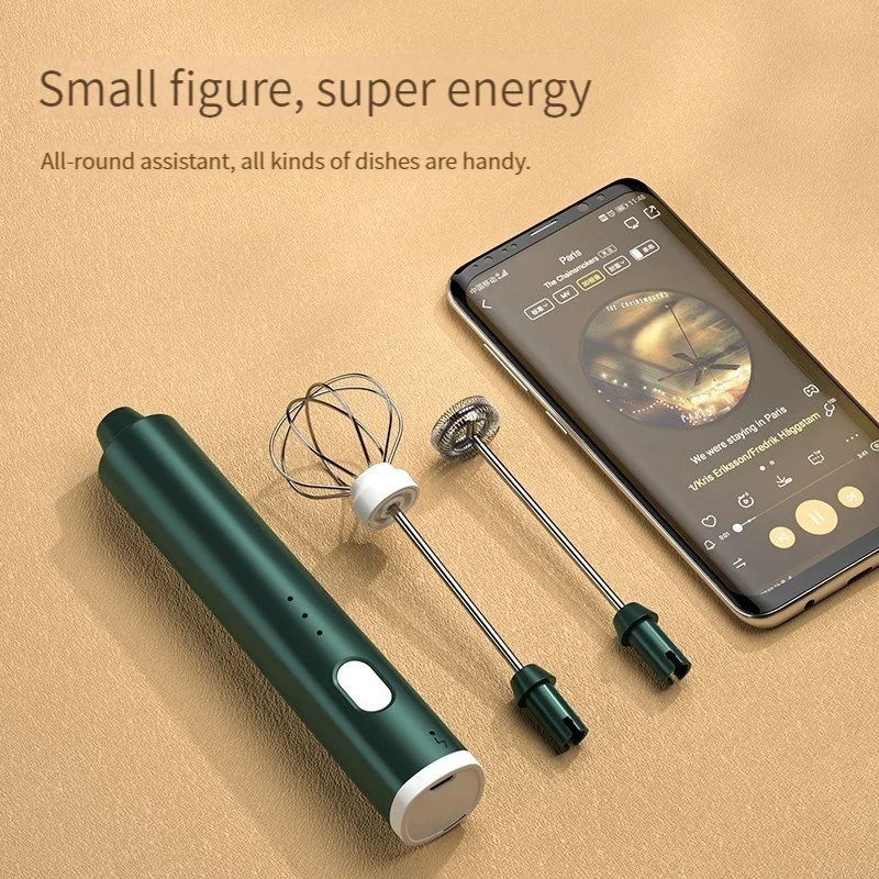 Milk Frother Egg Beater Handheld Electric Whisk 1 PC USB Rechargeable Handheld Egg Beater 3 Speeds Electric Milk Frother Foam Maker Mixer Coffee Drink Frothing Wand Foamer