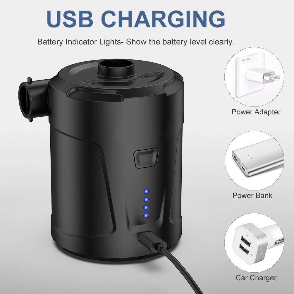 Portable Car Air Compressor USB Quick Air Cushion Swimming Ring Inflatable Sofa Wireless Electric Charging Pump 5000mAh