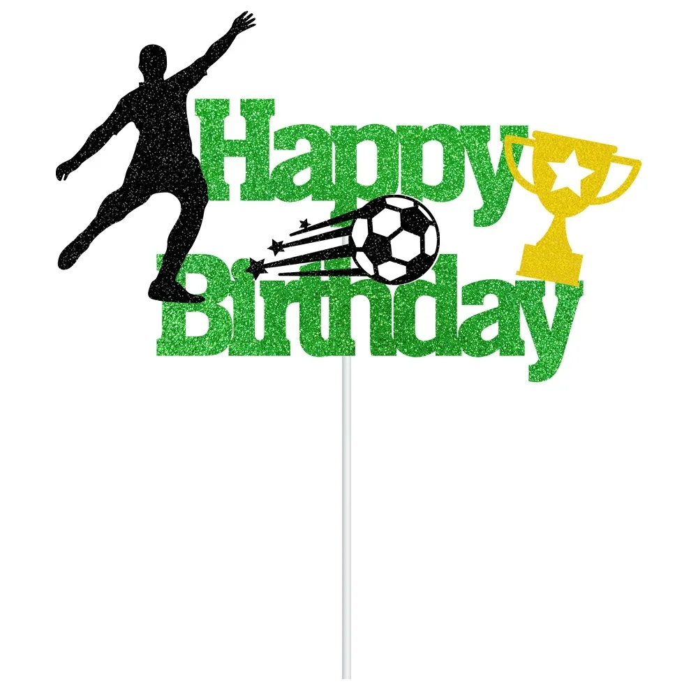 Football Soccer Cake Topper Happy Birthday Cupcake Toppers Baby Shower Kids Boy Girl Party Banner Dessert DIY Baking Cake Decor