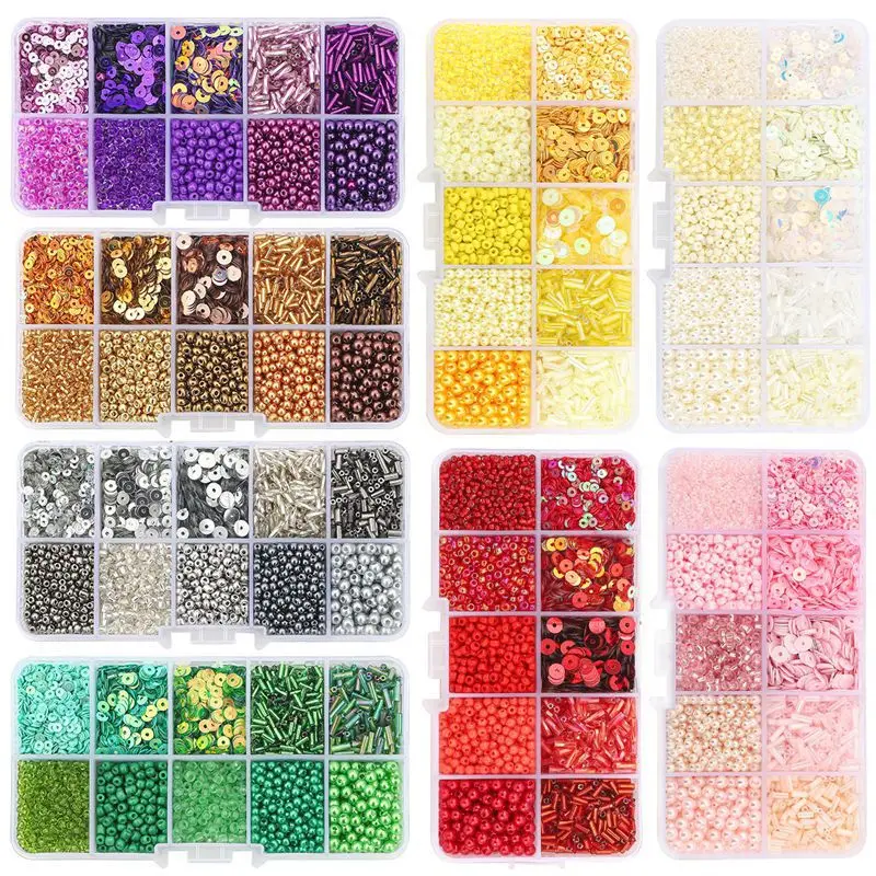 10GridsSeedBeadKitGlitterFauxPearlMaterialPackForHandmade
