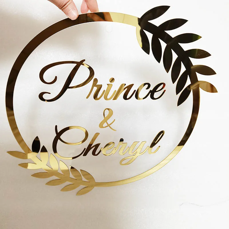 Personalized Door Sign Name Personalized Mirror Gold Wedding Name Sign Baby Shower Signature Party Room Decor Laser Cut