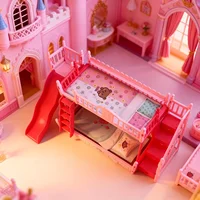 Lit superposé miniature rose 1:12 pour maison de poupée avec toboggan, accessoire de maison de poupée DIY, mini mobilier de chambre, cadeau d'anniversaire pour filles 5