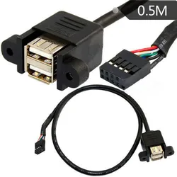 Dual USB 2.0 Type A Female to Motherboard Header Cable with Screw Panel Holes - 50cm (A 0.5m)