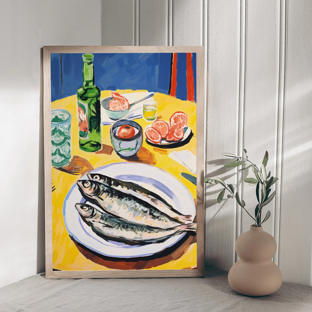 Colorful Sardine Lobster Fish Ocean Animal Classic Vintage Posters Whitepaper Prints Posters Artwork Kawaii Room Decor vintage posters poster prints