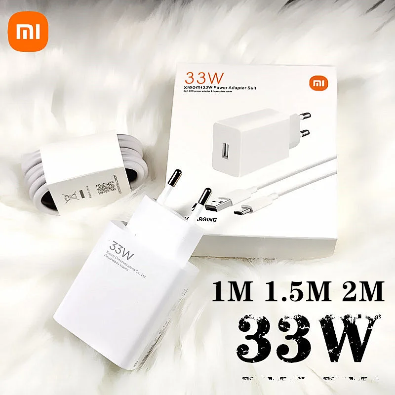 Original Xiaomi Charger 33W Fast Turbo Charge 2M 1.5M Type C Cable For Mi 10 9 10T Lite POCO X3 NFC Redmi K40 Note 9 10 Pro