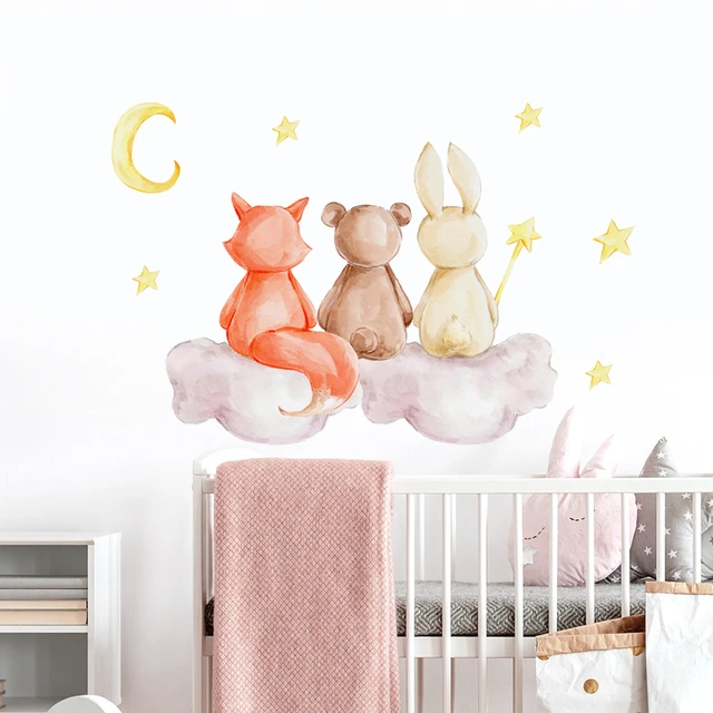 Autocollants muraux en aquarelle, dessin animé d'animaux de la forêt, ours,  lapin, pour chambre d'enfants, pour chambre de bébé, Stickers muraux,  décoration de maison - AliExpress