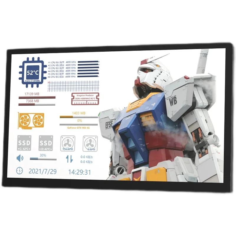 Polegadas para Desktop com Tela Secundária para Raspberry Display de Computador hd com Monitoramento de Temperatura Tela Ips 1024*600 7 pi - Image 4