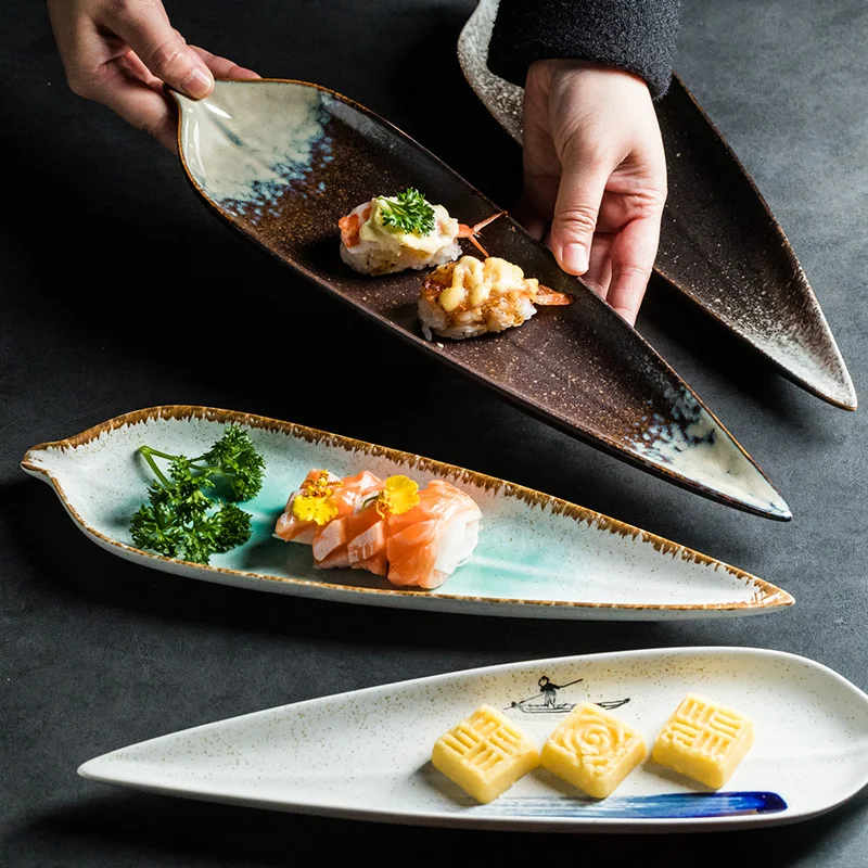 

Japanese-Style Leaf Shaped Sushi Plate Creative Restaurant Hotel Ceramic Tableware Sashimi Snack Cuisine Dish