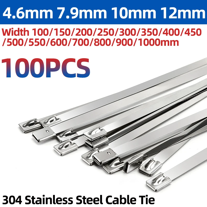 100pcs 304 stainless steel metal cable ties 4 6mm 7 9mm 10mm 12mm
