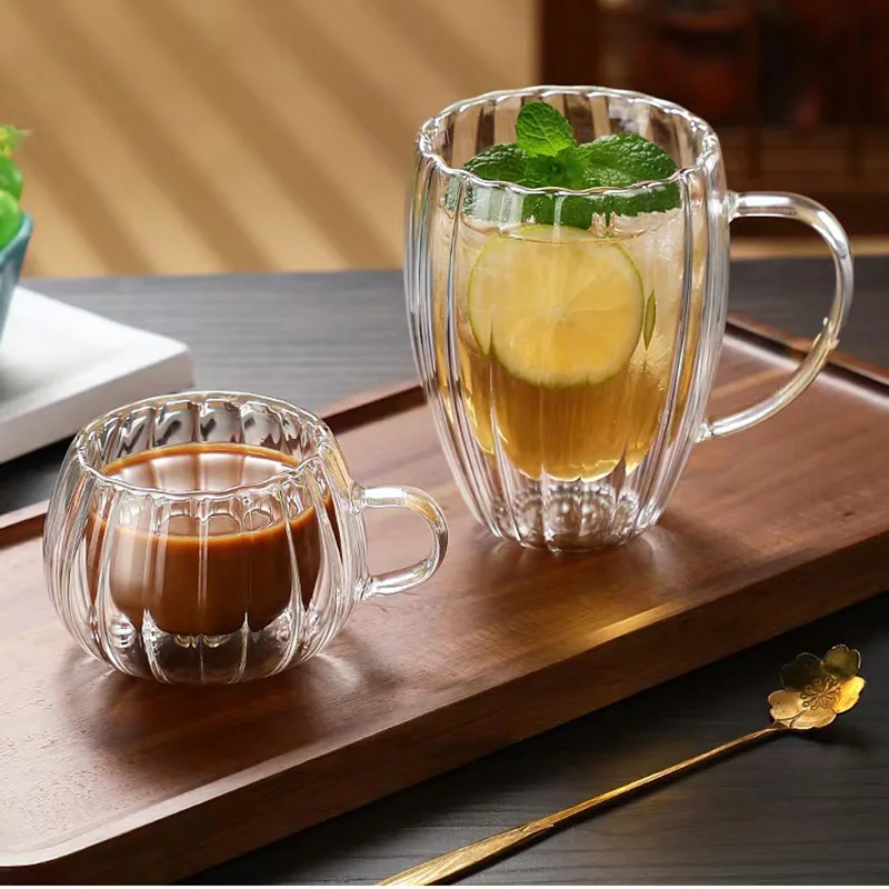 Coffee Heat Resistant Stripe Tea Water Cup New Heat-resistant Double Wall Glass Cup Beer Espresso Coffee Cup Handmade Beer mugs