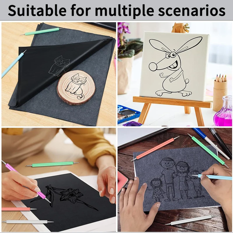 50Pcs A4 Black Graphite Copy Paper Carbon Paper Pattern Letters Erasable Tracing Paper Copy Paper Reusable Image For Office Use - 6