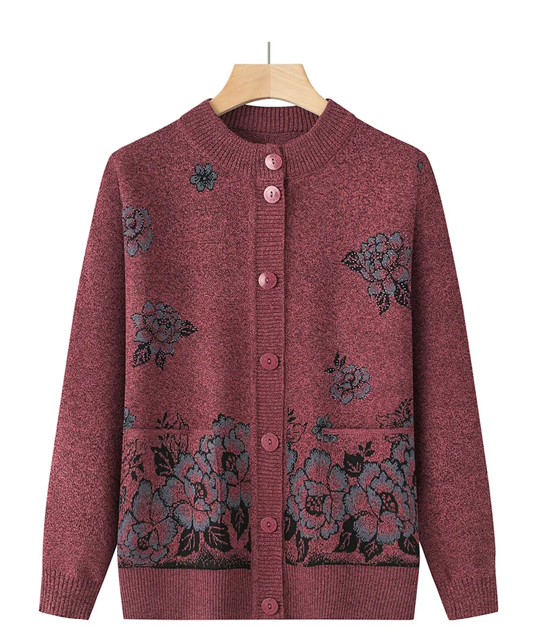 Strickwaren Frau Kleidung Vintage Wolle Frühling Herbst Strickjacke Für Frauen Langarm Mittleren Alters Mutter Pullover Mäntel Weibliche Top – Detail 4