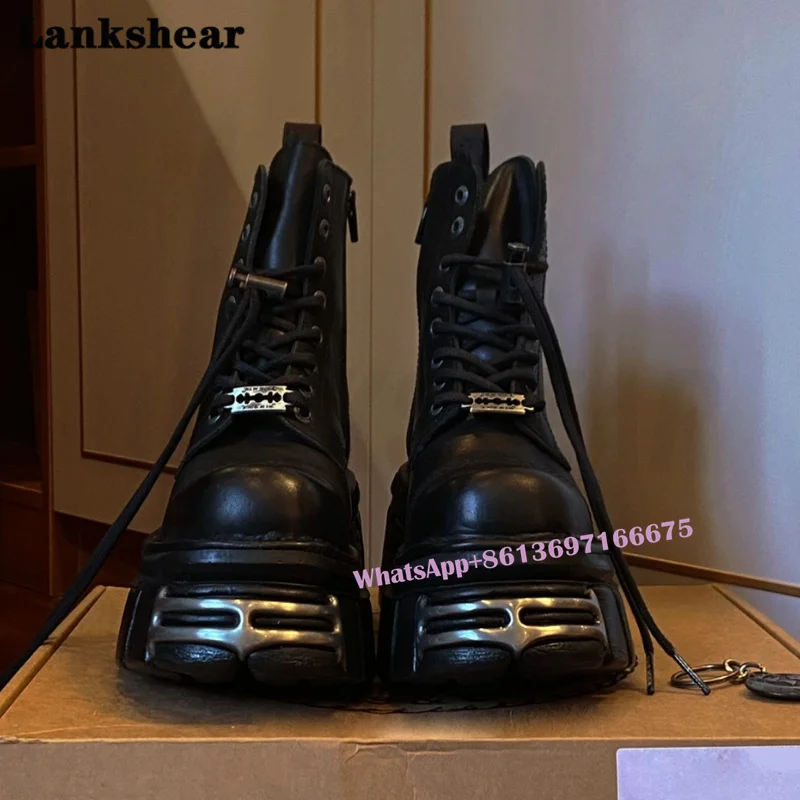 Metal Thick-Soled Boots Women's Razor Trim Dark Punk Ankle Lace Up Boots Cool Goth Motorcycle Boots Ankle Boots Ladies