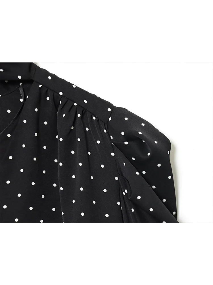 2026 New Women V Neck Mini Dress Fashion Polka Dot Printed Long Sleeve Dress Casual Short Dress With Scarf Chic Lady Clothes