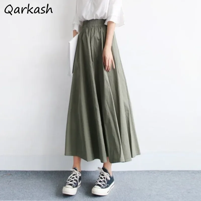 

Pleated Skirts Women Loose High Waist Literary Temper Harajuku Folds Casual Simple Jupe Japanese Style All-match Mujer Classic