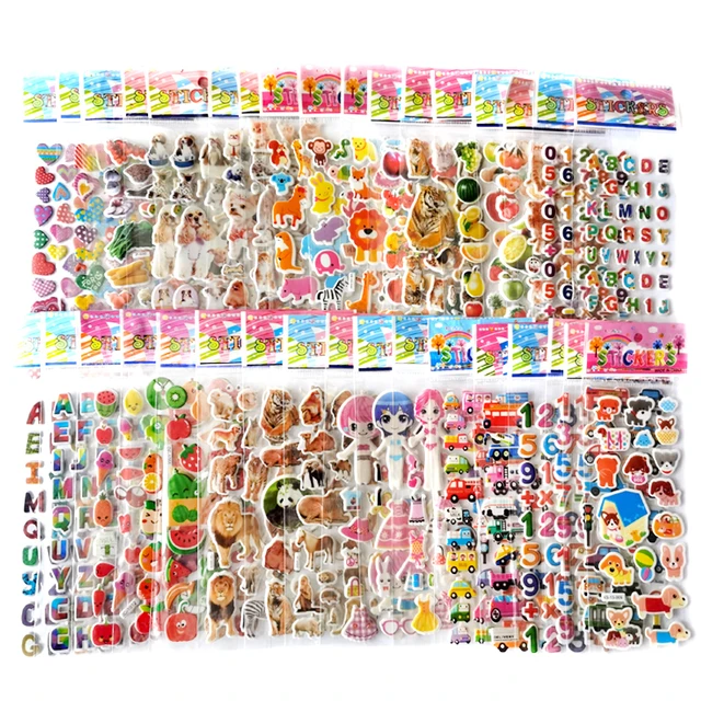 8Sheets Kids 3D Cartoon Puffy Bulk Stickers Girls Boys Birthday