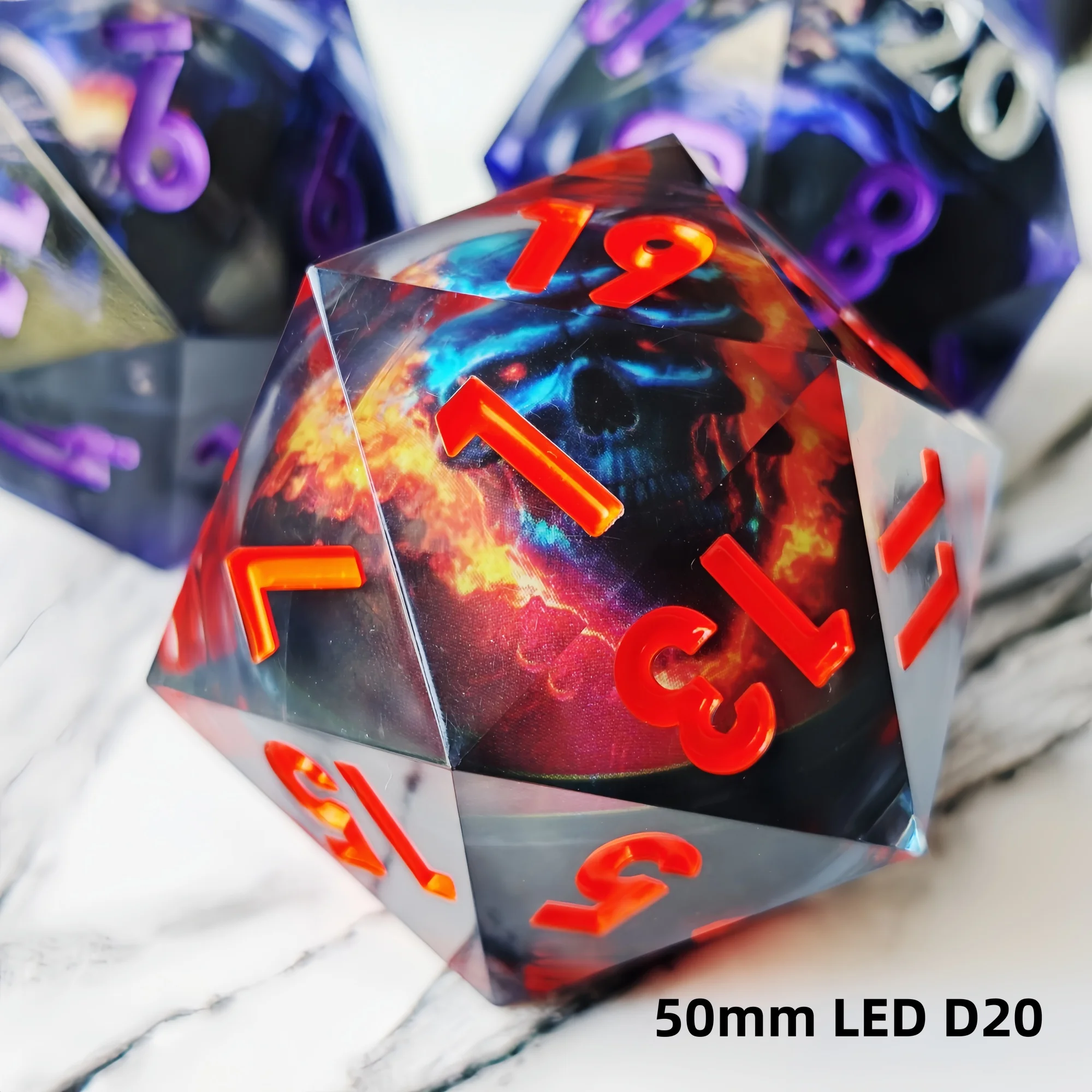 MINI PLANET Octopus Fox LED 50mm D20 Dice Huge Polyhedral Resin 20 Side Dice For RPG Board Game DND D20 Sharp Edges