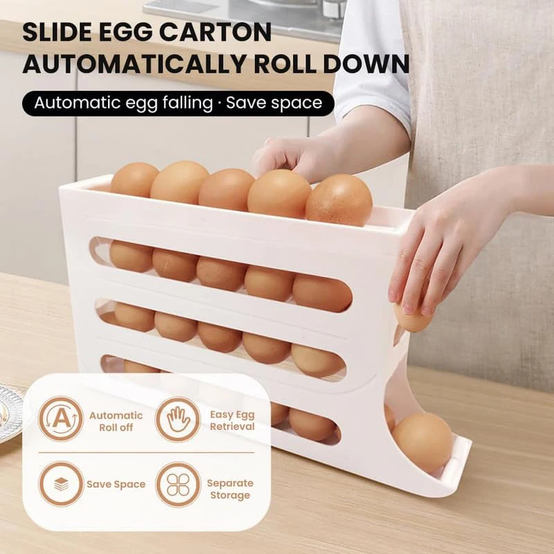 Egg Carton Slide Egg Storage Box Refrigerator Side Door Storage Box Food Grade Egg Rack Holder Automatic Roll