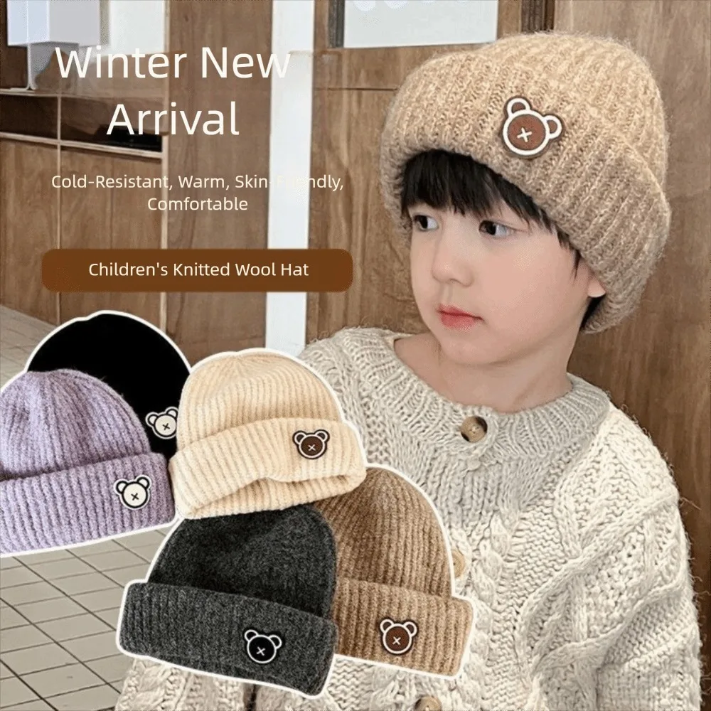 Polyester Knitted Winter Hat for Kids Boys Girls
