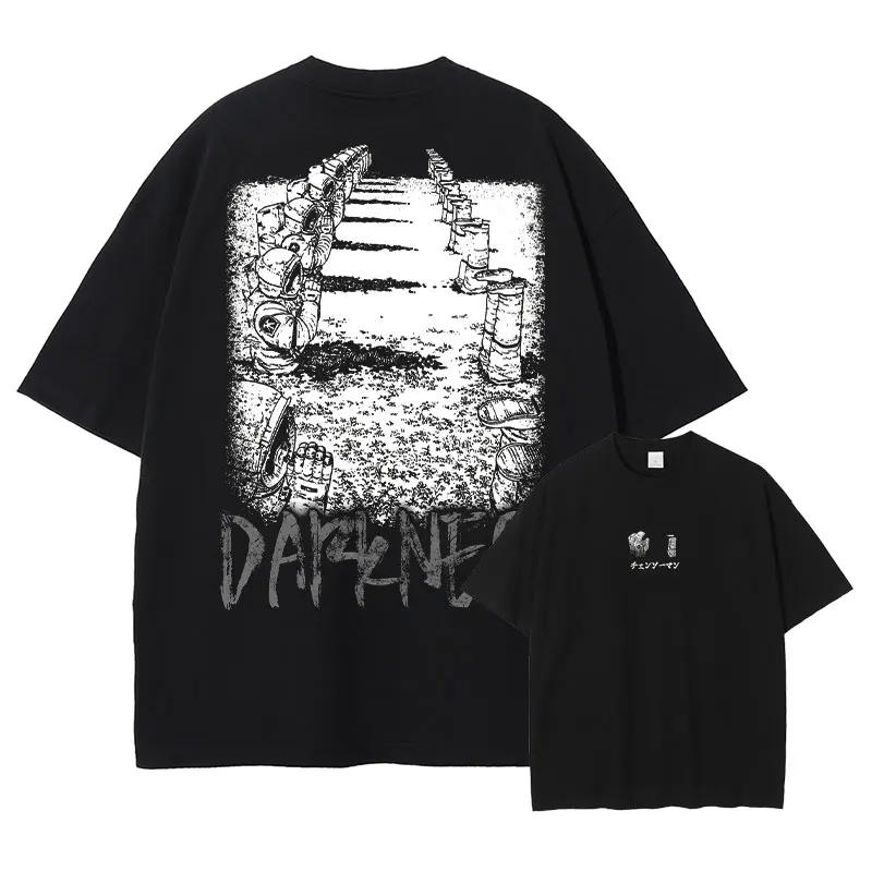 Oversized Vintage Washed Anime Chainsaw Graphic T-Shirt