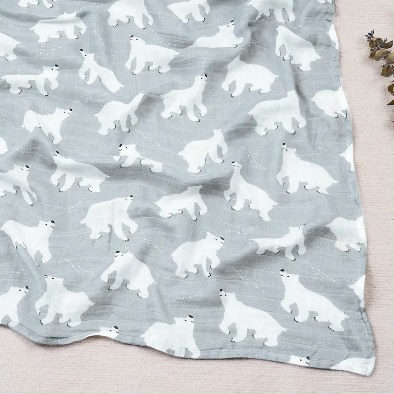 Elinfant Cute Soft Print Baby Towel Wrap 120x110cm Bamboo Cotton Baby Muslin Swaddle Blanket - Image 13