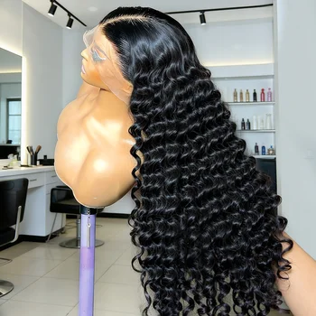 250 Density Human Hair Loose Deep Wave 13x6 Lace Front Wigs 30 40 Inch Curly Water Wave HD 13x4 Lace Frontal Wig Brazilian Black 1