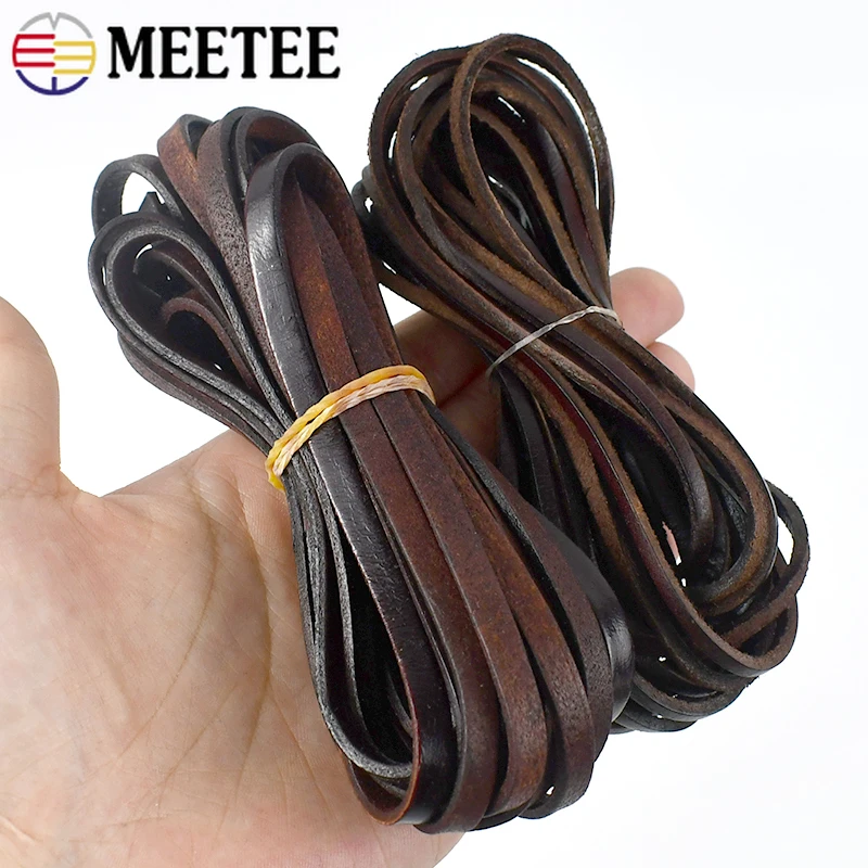 Leather Cord 1.5-10mm 5Meter Round Flat Leather Rope DIY Bracelet Necklace Jewelry Vintage Cowhide Cord Handmade Decoration