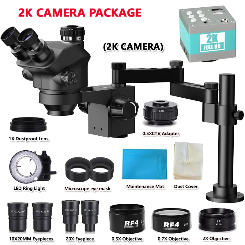 3.5-200X Simul-Focal Stereo Trinocular Microscope Set 4K 2K 1080P HDMI VGA USB TF Video Camera Clamp Folding Extension Type Base 6