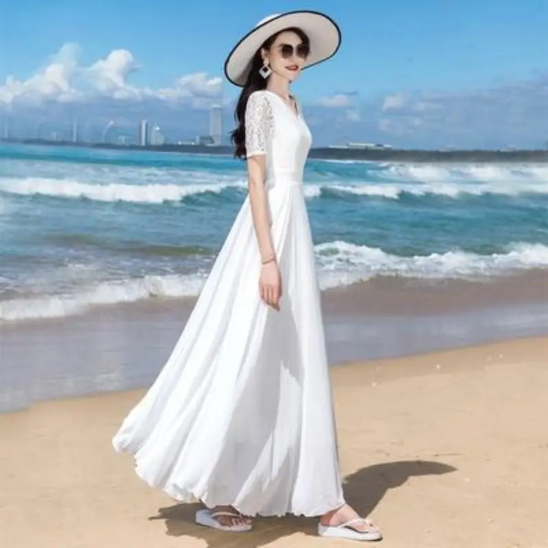

Summer New Female Casual Dress Sexy Slash Neck Off Shoulder Ruffles White Long Maxi Dress Women Party Club Dresses
