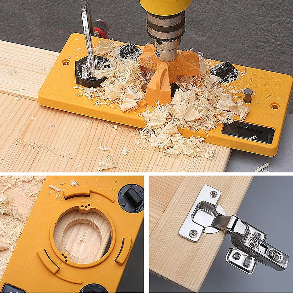 Hidden 35mm canopy style hinge jig drill hole guide + wood cutter bit carpenter diy woodworking tools