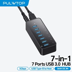 7 - Port USB 3.0 Hub with Charging Port and 36W Power Adapter (US Plug)