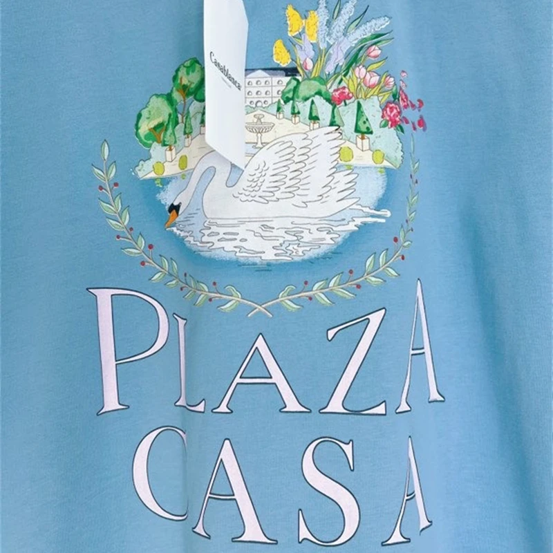 

Good Quality Casablanca White Swan Print T-Shirts Men Women Casual Short Sleeves Fashion Loose T-Shirt Graphic T Shirts